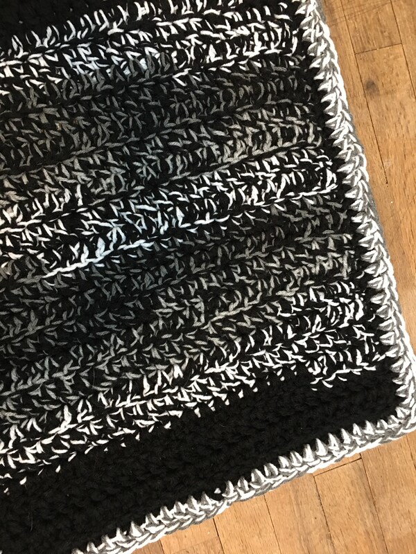 Handmade Soft Area Rug in Black, Gray, White